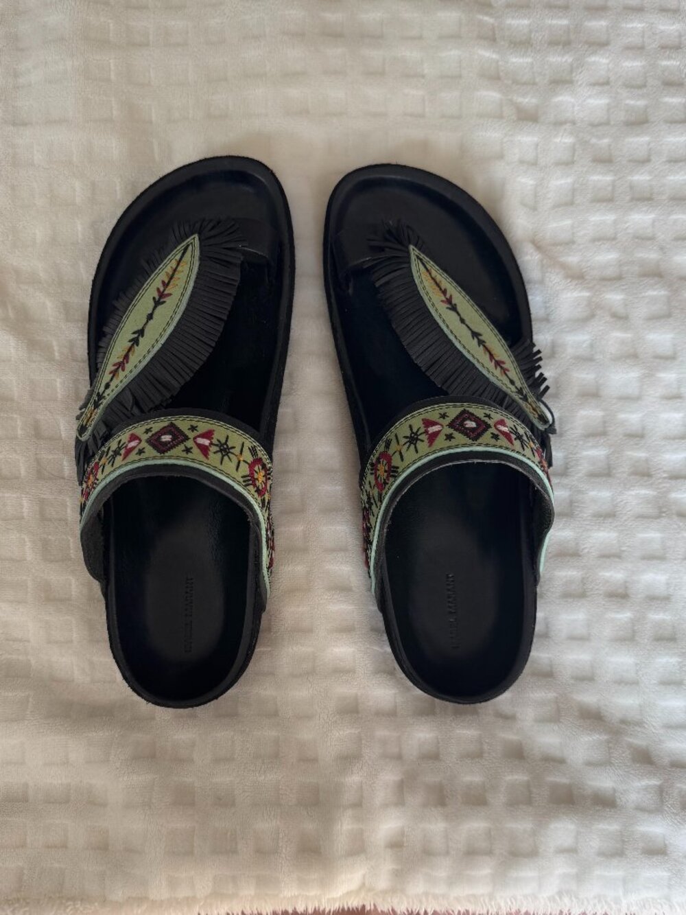 Isabel Marant Leather Embroidered Ebann Slide Sandals Size 38